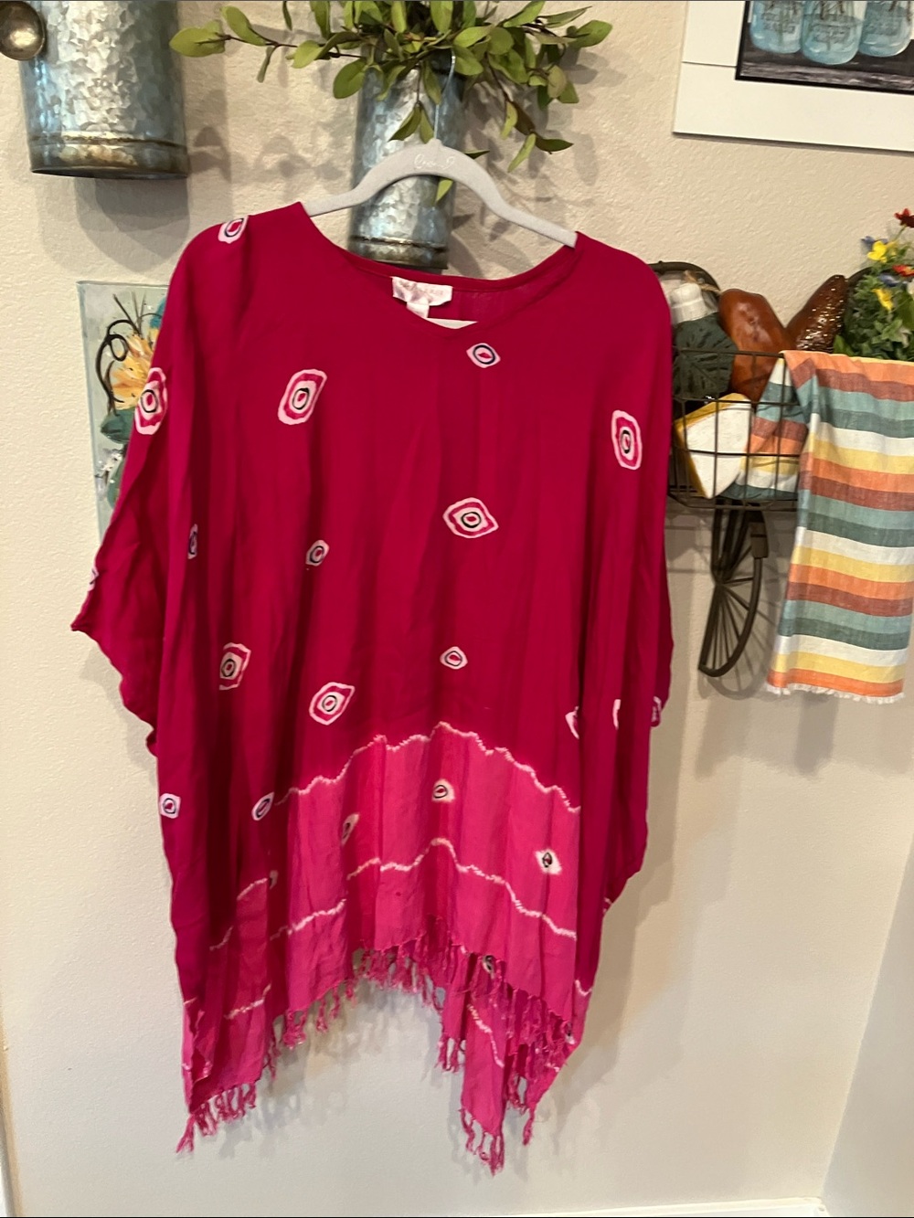 Magenta Tie-Dye Tassel beach cover up